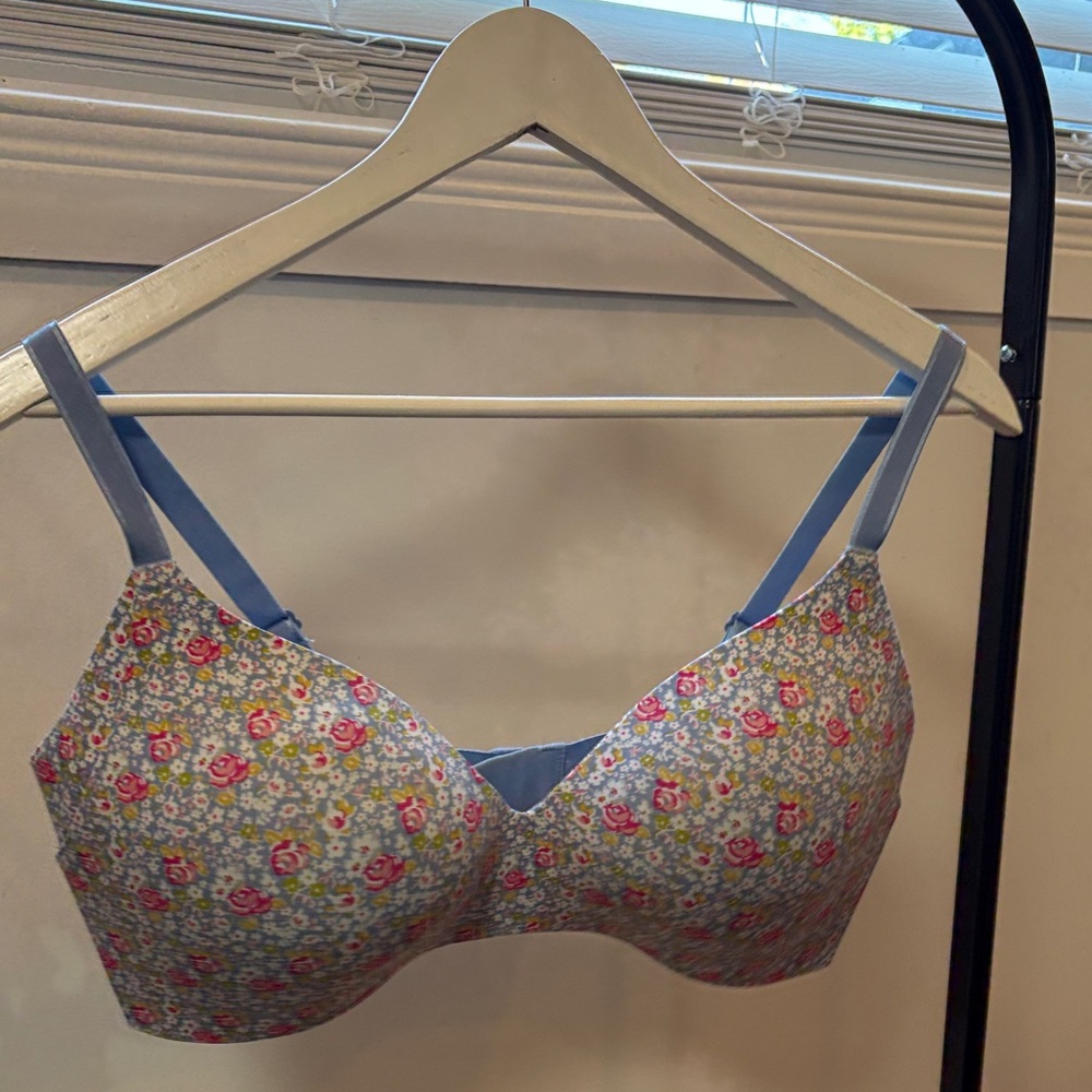 Knix Wing Woman Floral Bra with Blue Straps